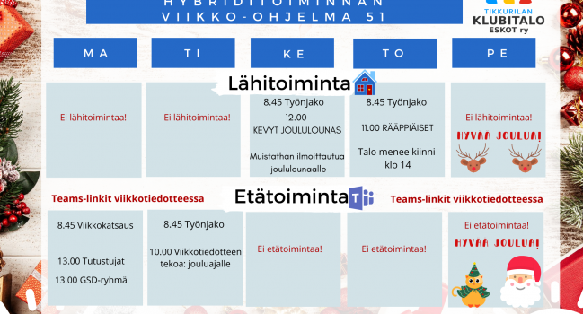 Klubitalon viikko-ohjelma